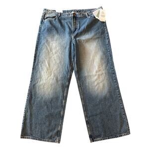 H&M Ultra High Rise Wide Leg Medium Wash Denim Jeans Plus Size 22 Distressed
